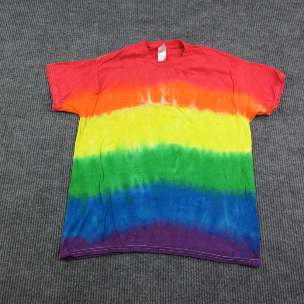 Rainbow Tie Dye Shirt Mens L Multicolor Crew Neck Jersey Colortone Basic Tee